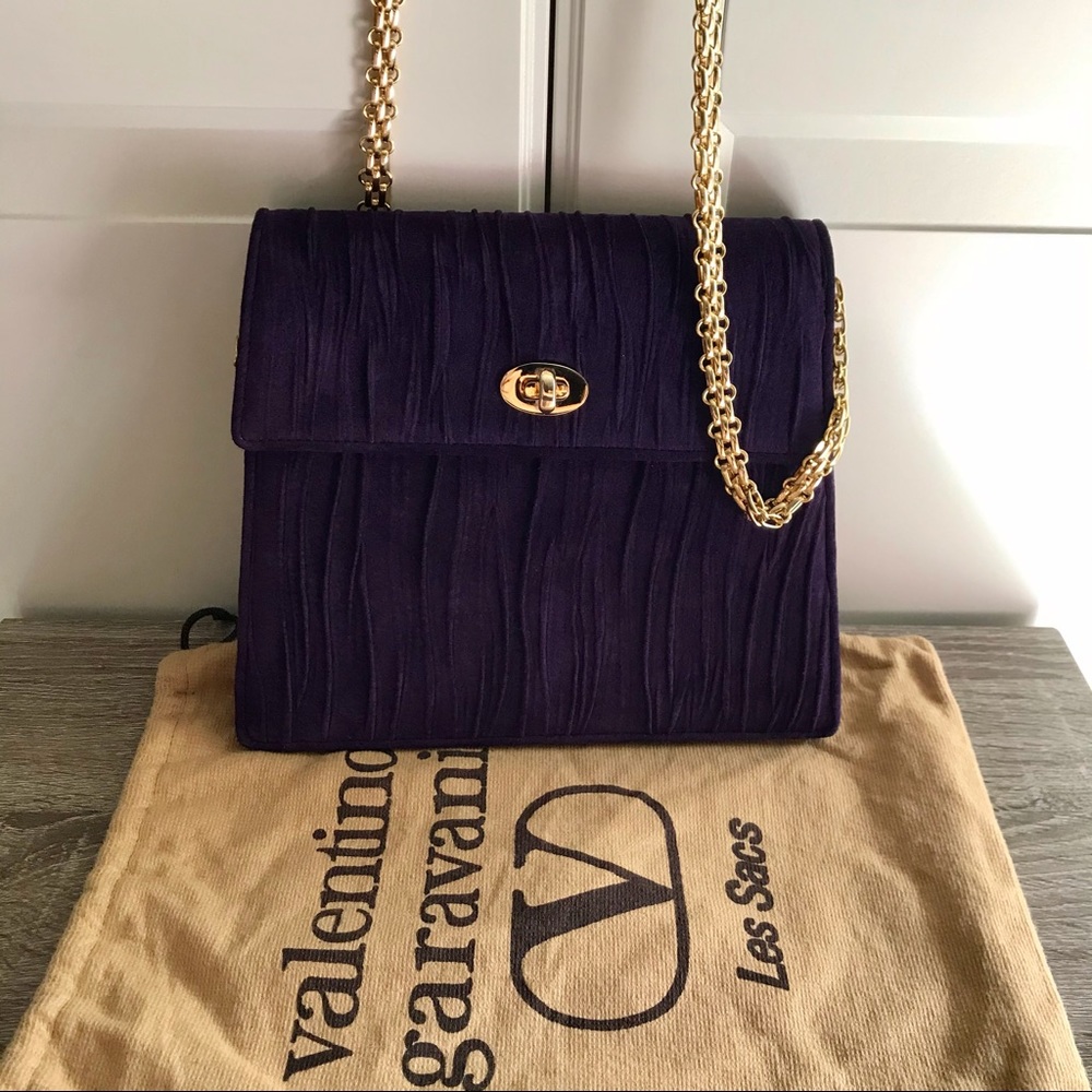 Valentino Purple Suede Chain Link Purse